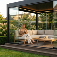 Enclosed Glass Pavilion Built to Last All Seasons, Aluminum Frame, Tempered Glass Walls, LED Lighting — Lifestyle