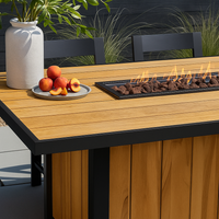 Outdoor Fire Table Built for Elevated Gatherings, 60" Premium Wood-Grain Top, Steel Frame, Ribbon Flame