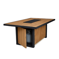 Outdoor Fire Table Built for Elevated Gatherings, 60" Premium Wood-Grain Top, Steel Frame, Ribbon Flame