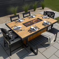 Outdoor Fire Table Built for Elevated Gatherings, 60" Premium Wood-Grain Top, Steel Frame, Ribbon Flame